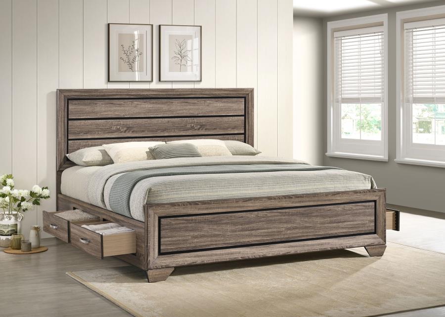 Kauffman Wood Eastern King Storage Panel Bed Washed Taupe view 3