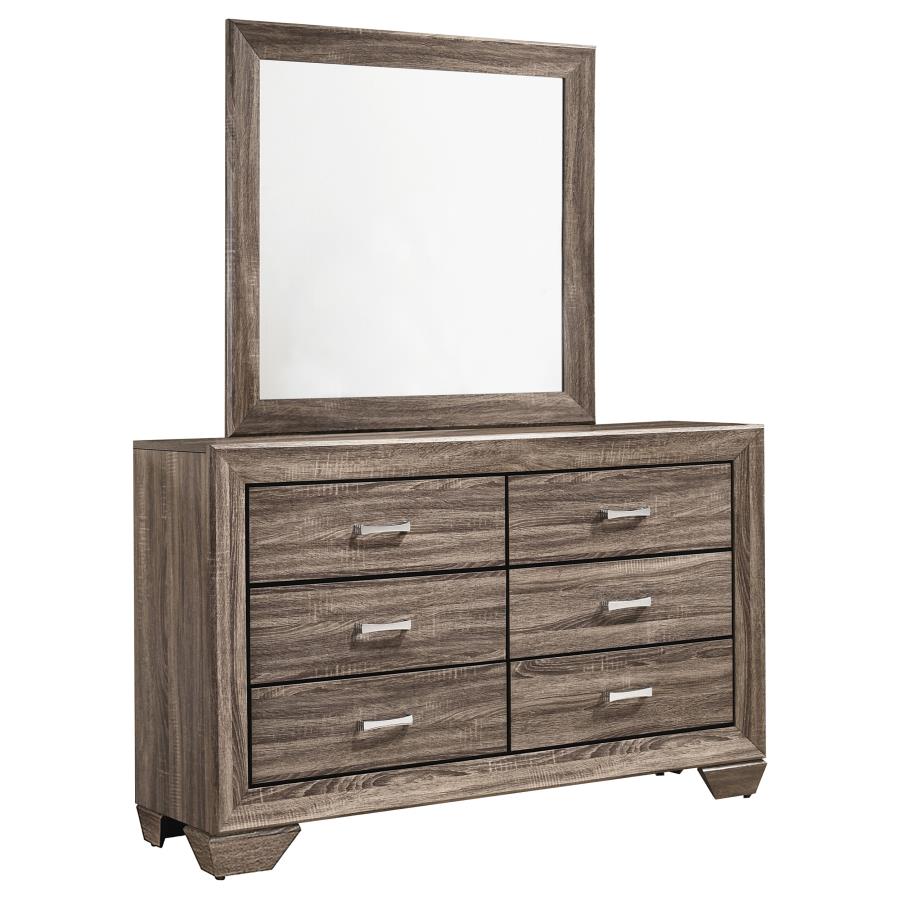Kauffman 6-drawer Dresser with Mirror Washed Taupe — Bedroom Furniture