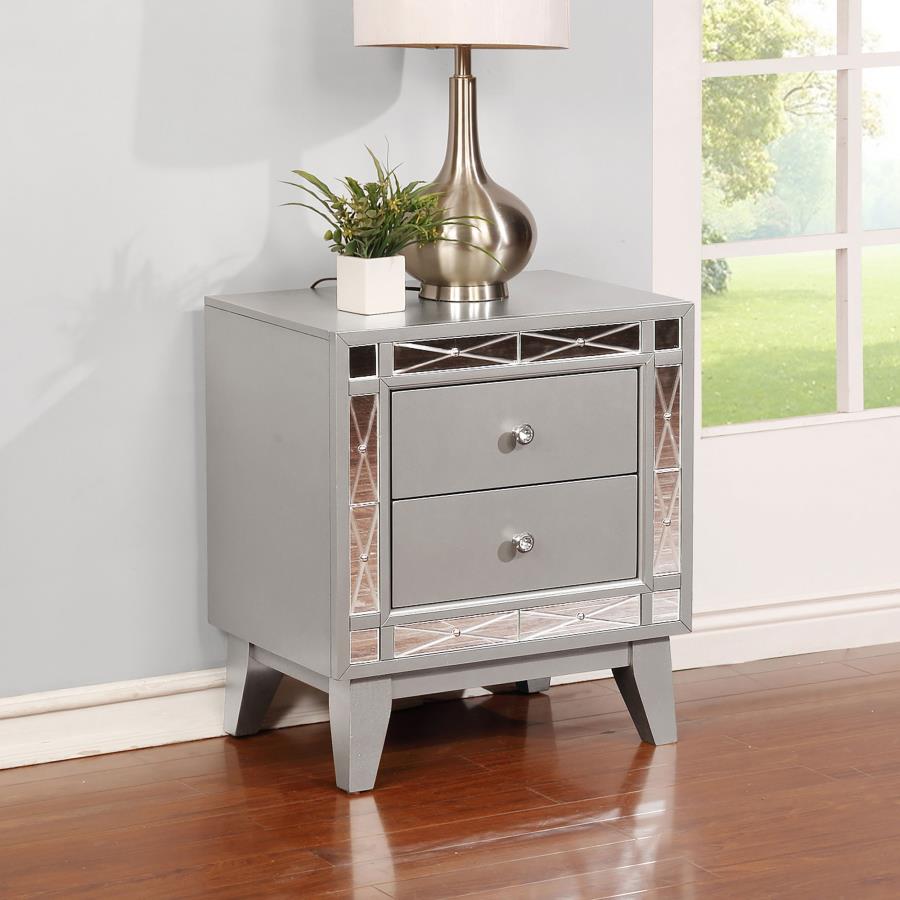 Leighton 2-drawer Nightstand Metallic Mercury view 2
