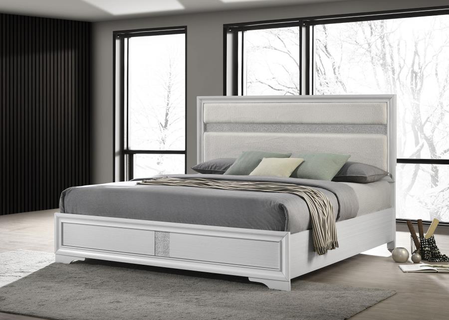 Miranda 54-inch Upholstered Eastern King Panel Bed White view 2