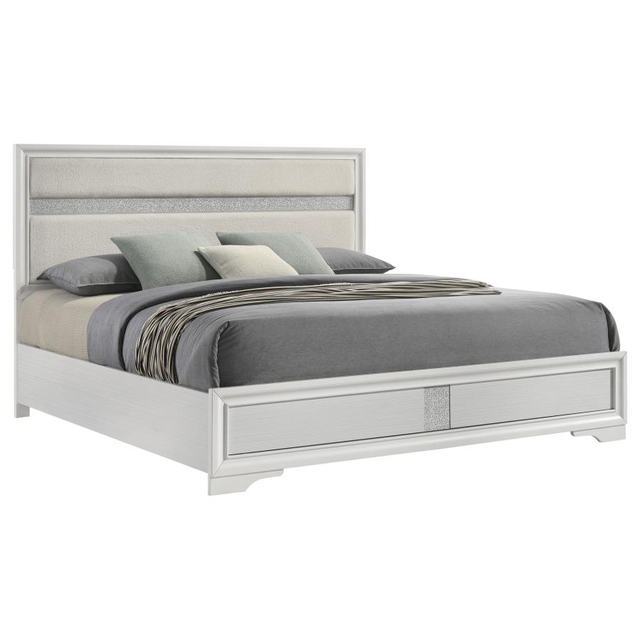 Miranda 54-inch Upholstered Eastern King Panel Bed White view 3