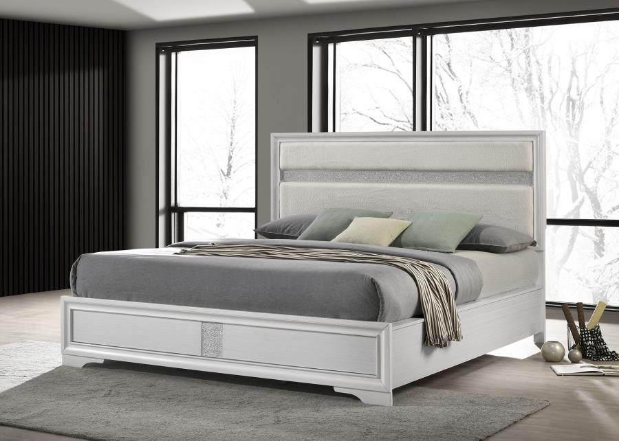 Miranda 54-inch Upholstered California King Panel Bed White view 2