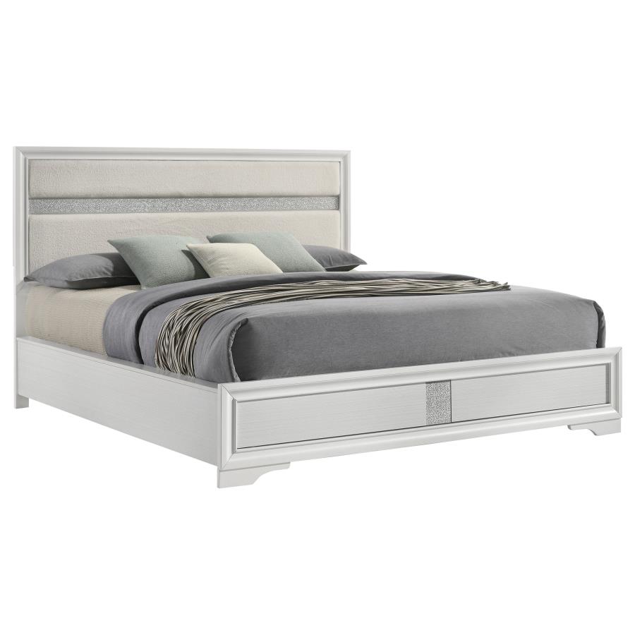 Miranda 54-inch Upholstered California King Panel Bed White view 3