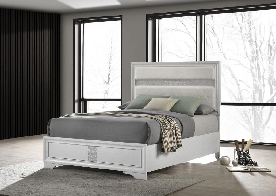 Miranda 54-inch Upholstered Queen Panel Bed White view 2