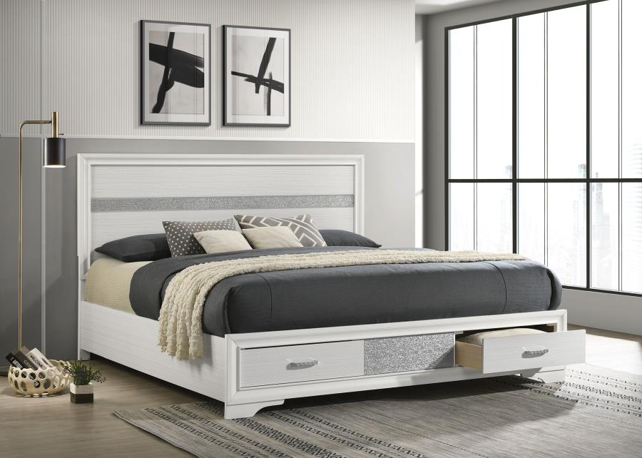 Miranda 51-inch Wood Eastern King Storage Panel Bed White view 2