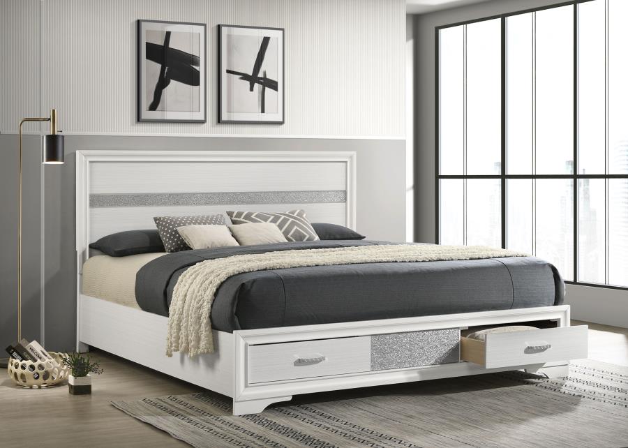 Miranda 51-inch Wood California King Storage Panel Bed White view 2