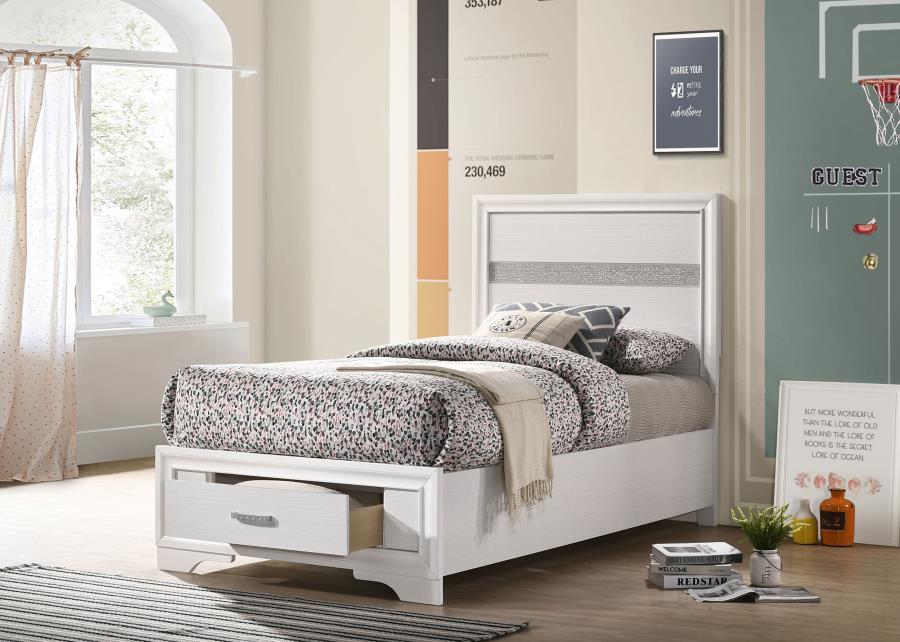 Miranda 51-inch Wood Twin Storage Panel Bed White view 2