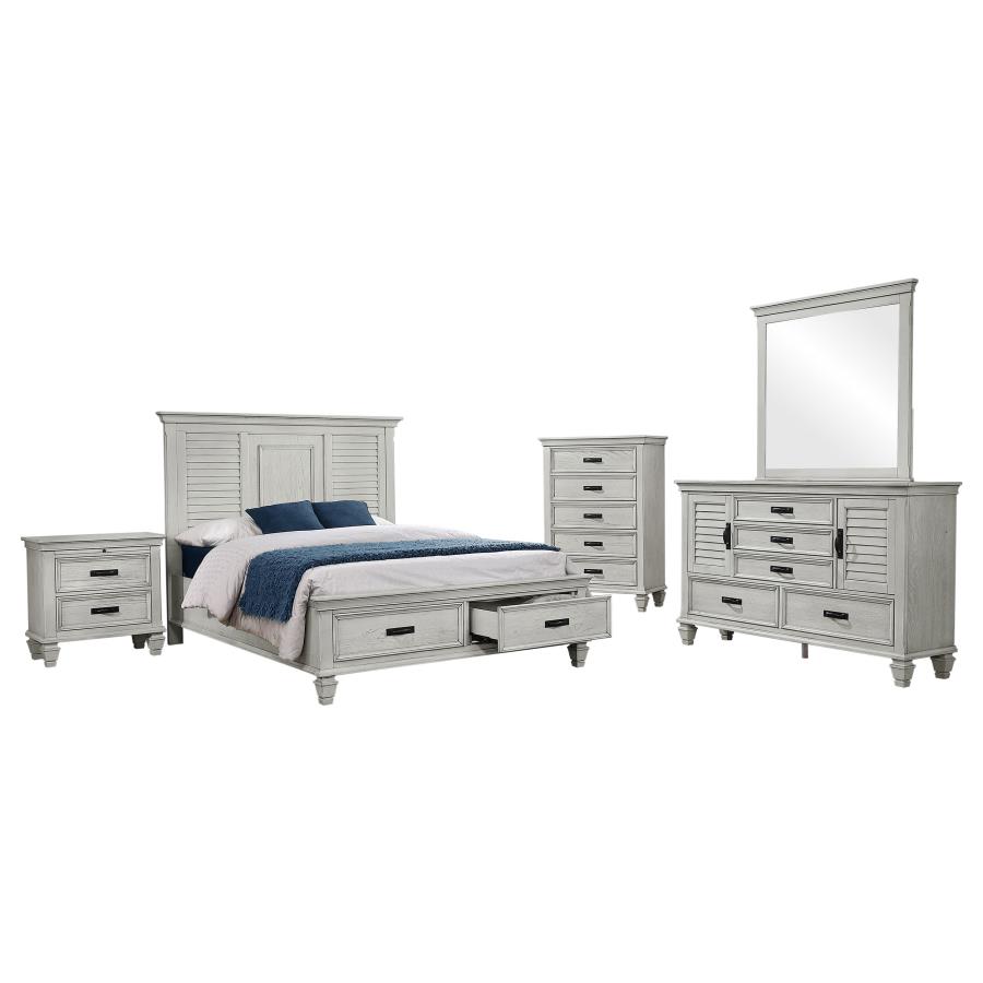 Franco 5-piece Eastern King Bedroom Set Distressed White view 2