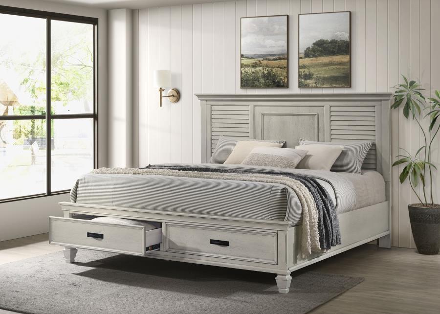 Franco Wood Eastern King Storage Panel Bed Distressed White view 2