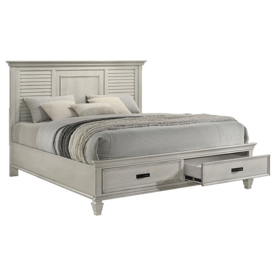 Franco Wood Eastern King Storage Panel Bed Distressed White view 3