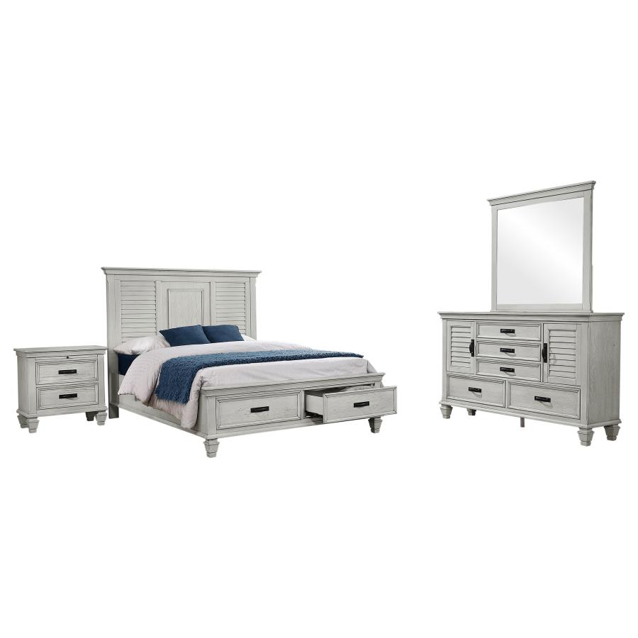 Franco 4-piece Queen Bedroom Set Distressed White view 2