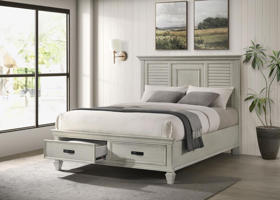 Franco Wood Queen Storage Panel Bed Distressed White view 2