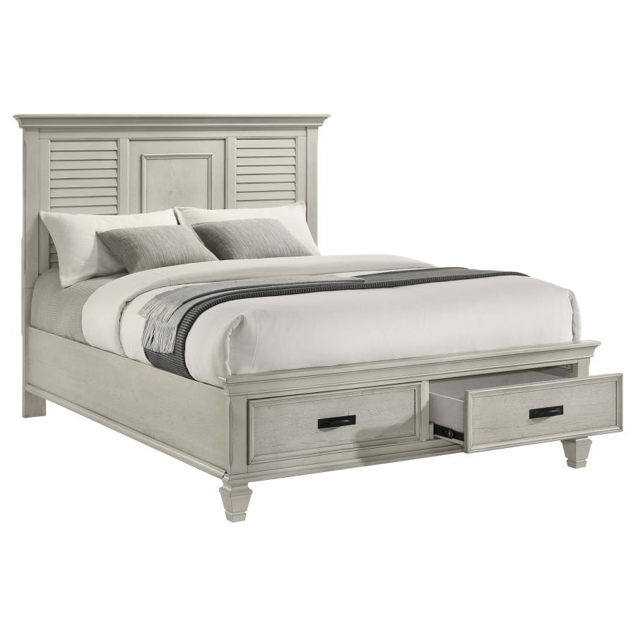 Franco Wood Queen Storage Panel Bed Distressed White view 3