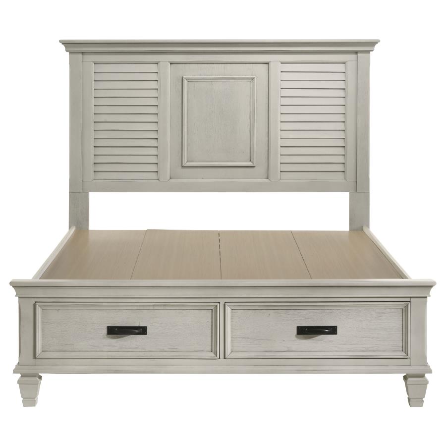 Franco Wood Queen Storage Panel Bed Distressed White view 4