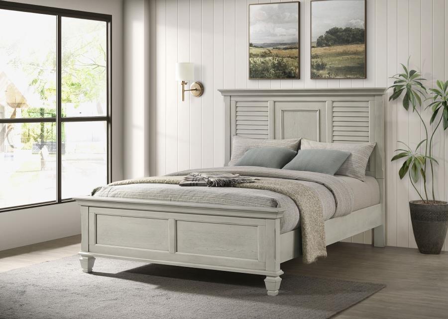 Franco Wood Queen Panel Bed Distressed White view 2