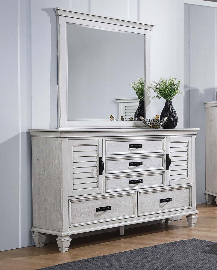 Franco 5-drawer Dresser with Mirror Distressed White view 2