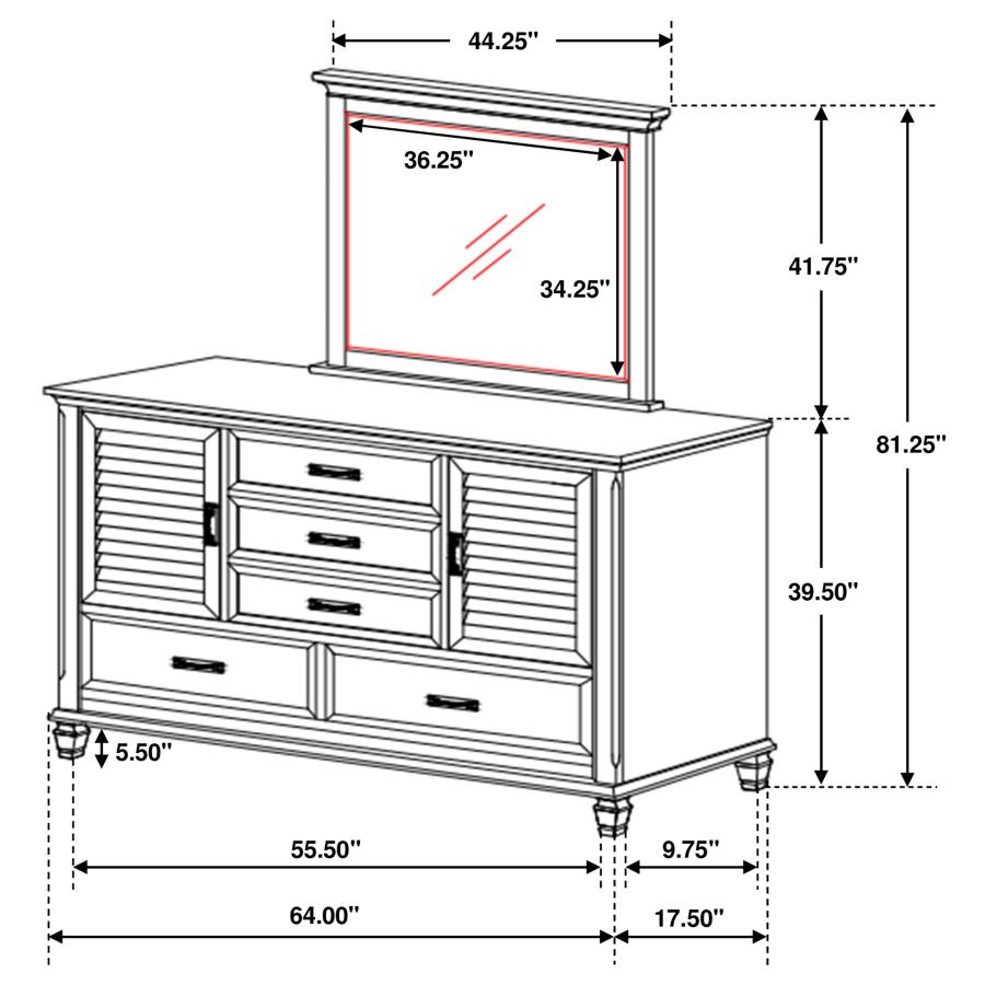 Franco 5-drawer Dresser with Mirror Distressed White view 3