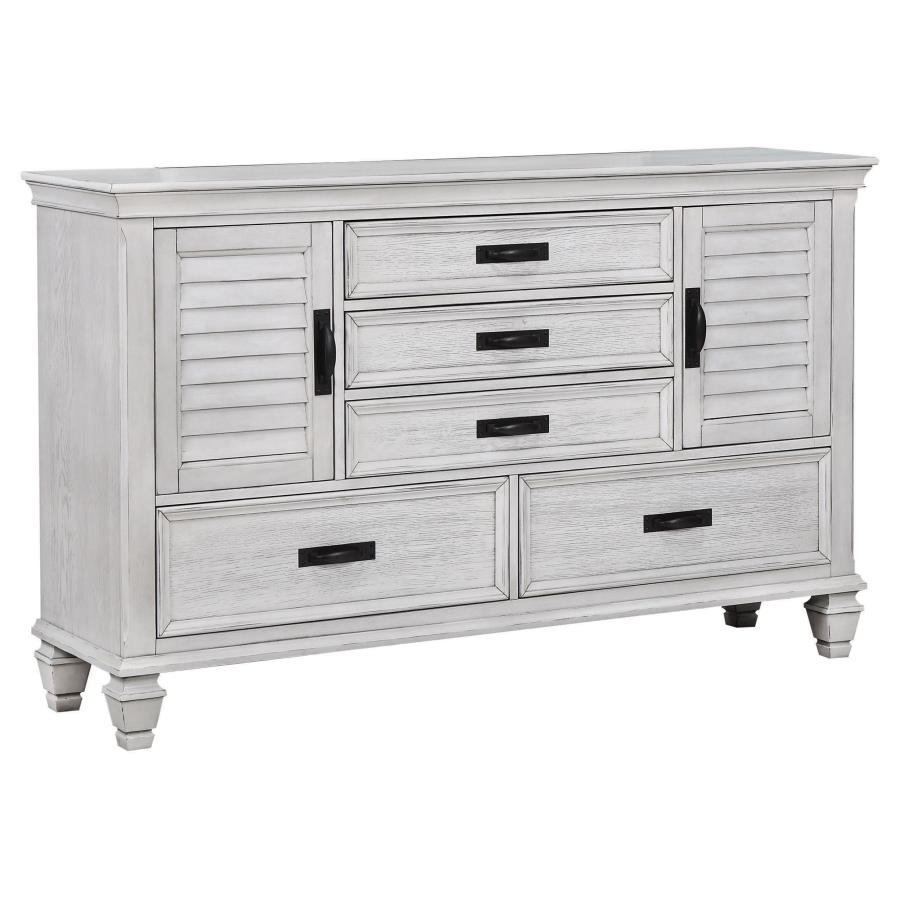 Franco 5-drawer Dresser Distressed White — Bedroom Furniture