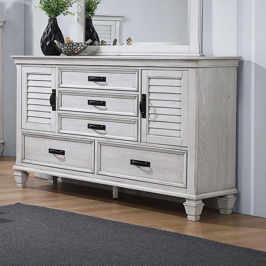 Franco 5-drawer Dresser Distressed White view 2