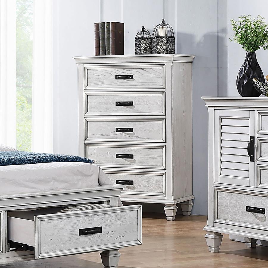 Franco 5-drawer Bedroom Chest Distressed White view 2