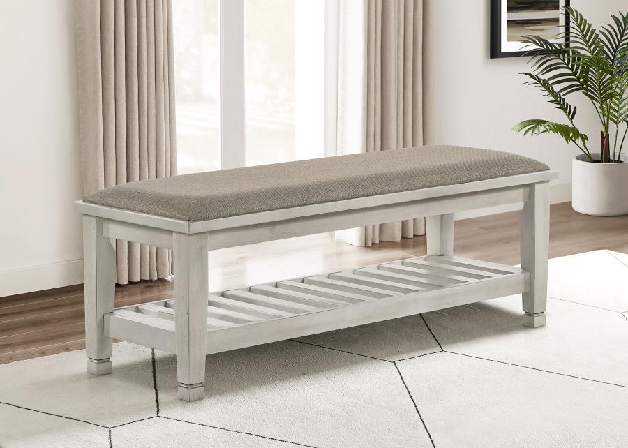 Franco Fabric Upholstered Bench with Shelf Distressed White view 2