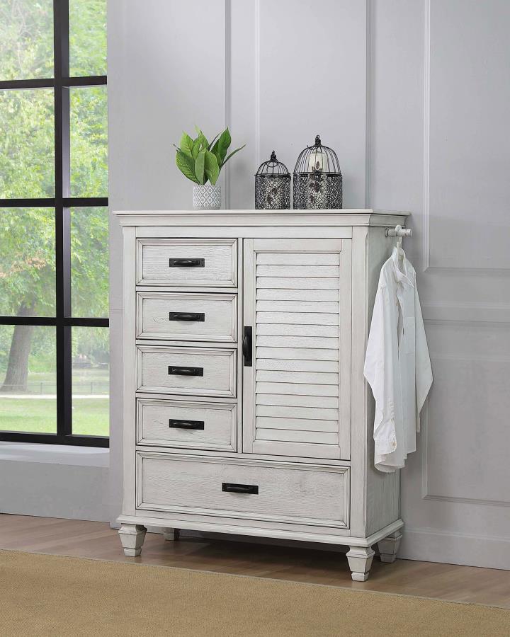 Franco 5-drawer Door Chest Distressed White view 2