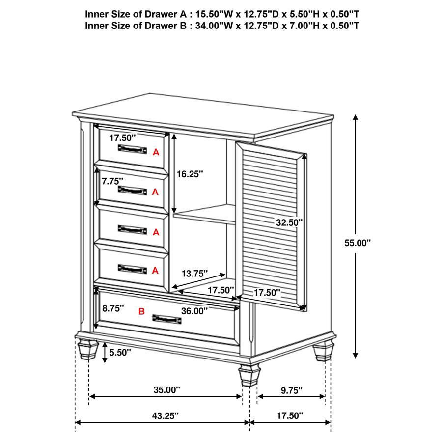 Franco 5-drawer Door Chest Distressed White view 3