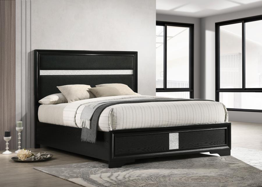 Miranda 54-inch Upholstered Queen Panel Bed Black view 2