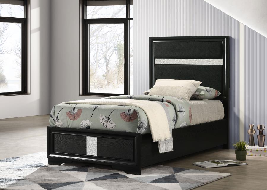 Miranda 54-inch Upholstered Twin Panel Bed Black view 2