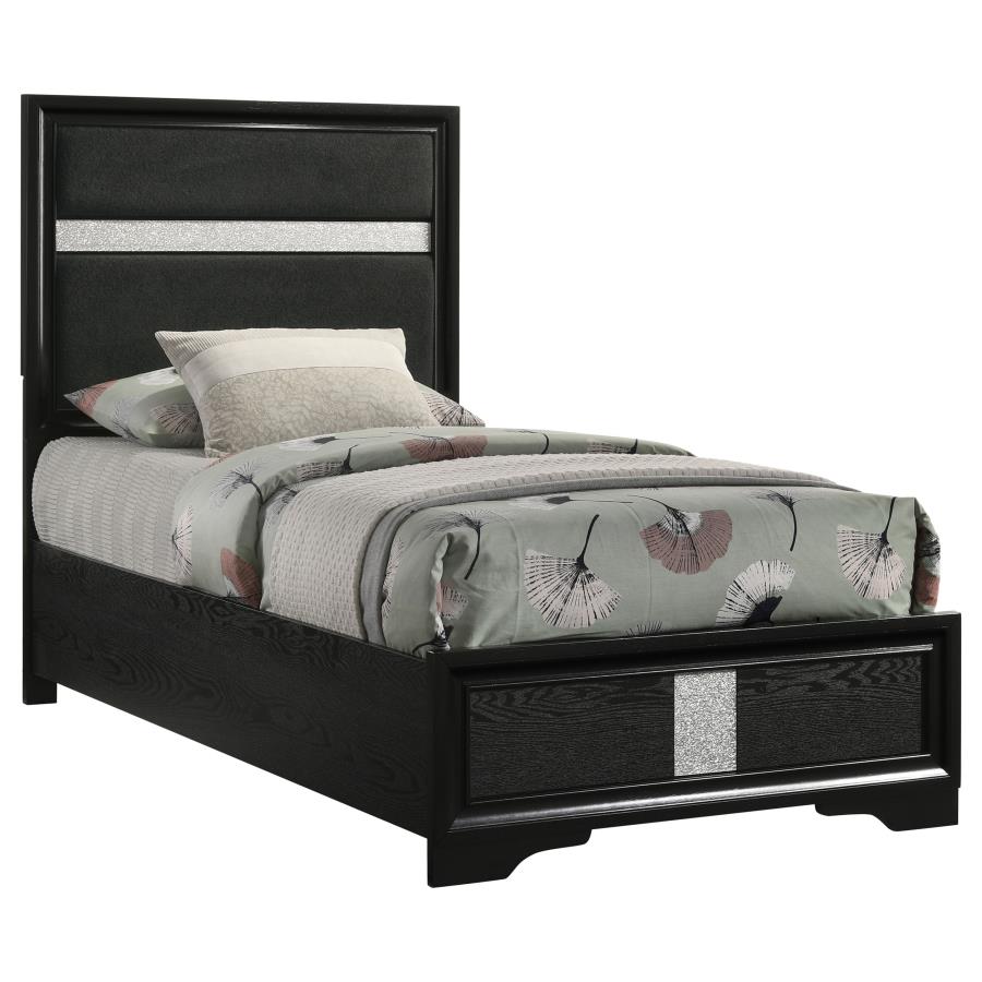 Miranda 54-inch Upholstered Twin Panel Bed Black view 3