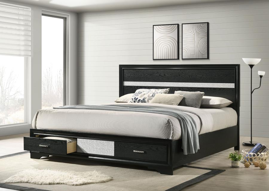 Miranda 51-inch Wood Eastern King Storage Panel Bed Black view 2