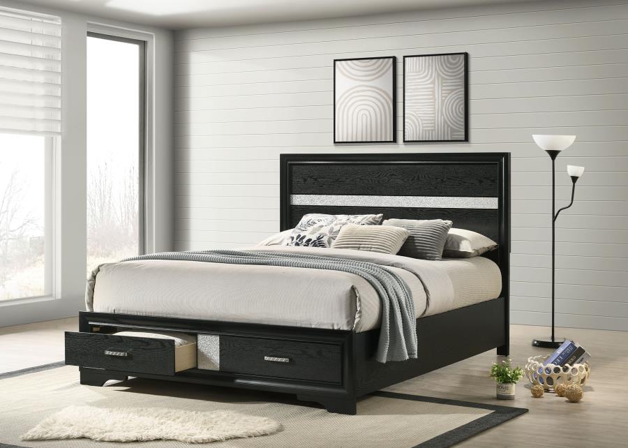 Miranda 51-inch Wood Queen Storage Panel Bed Black view 2