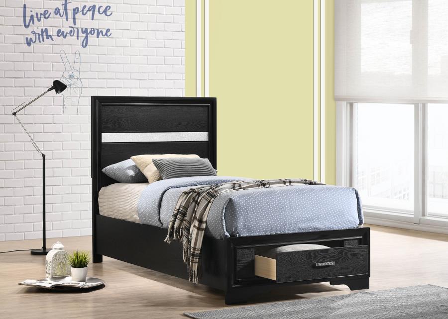 Miranda 51-inch Wood Twin Storage Panel Bed Black view 2