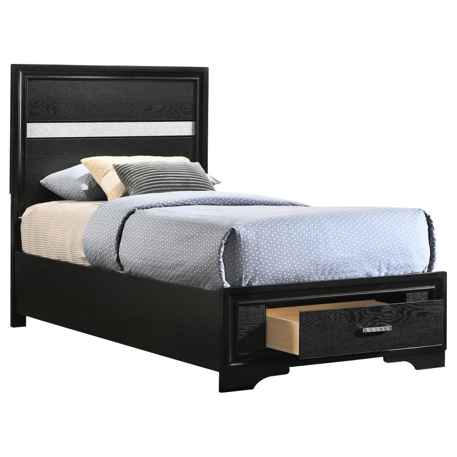Miranda 51-inch Wood Twin Storage Panel Bed Black view 3