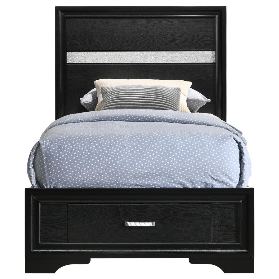 Miranda 51-inch Wood Twin Storage Panel Bed Black view 5