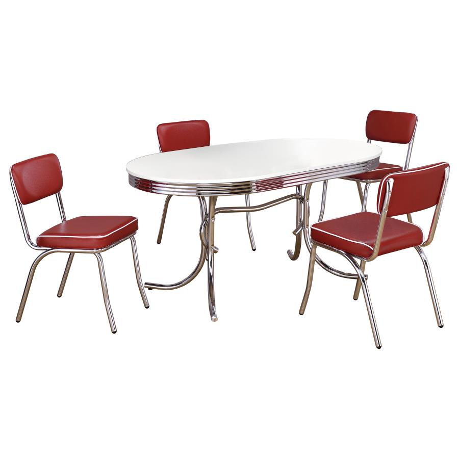 Retro 5-piece Oval Dining Table Set White and Red view 2