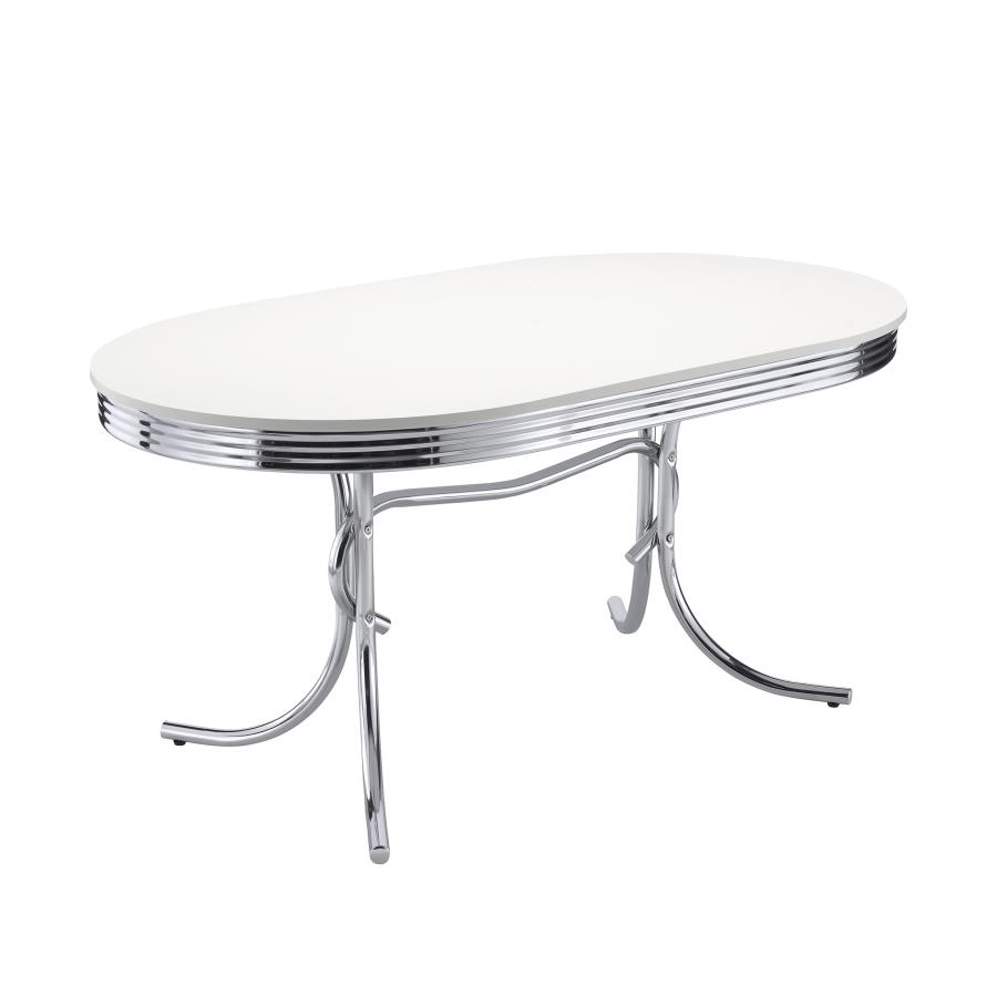 Retro 5-piece Oval Dining Table Set White and Red view 3