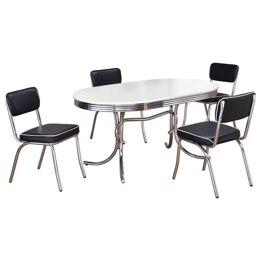 Retro 5-piece Oval Dining Table Set White and Black view 2