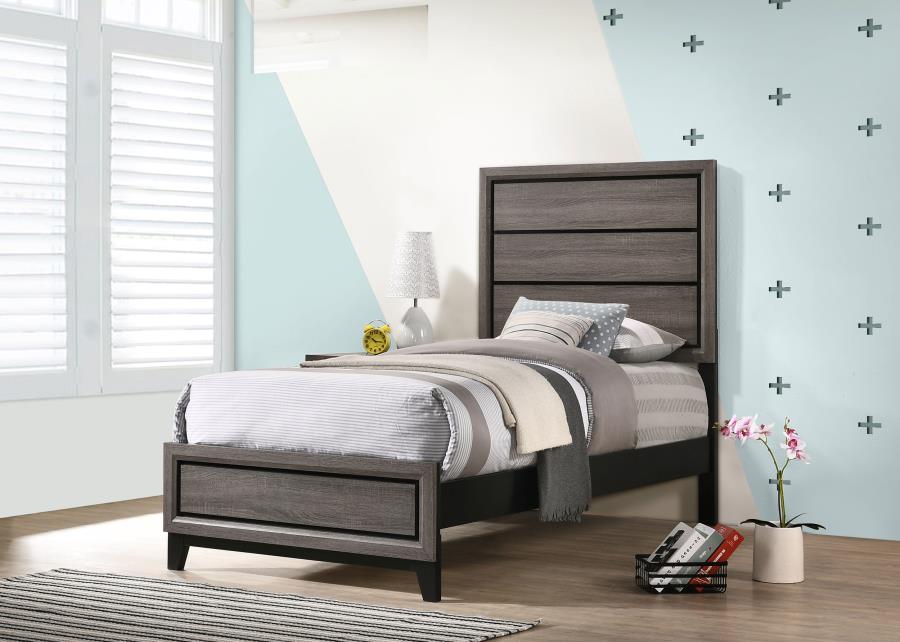 Watson Wood Twin Panel Bed Grey Oak view 2