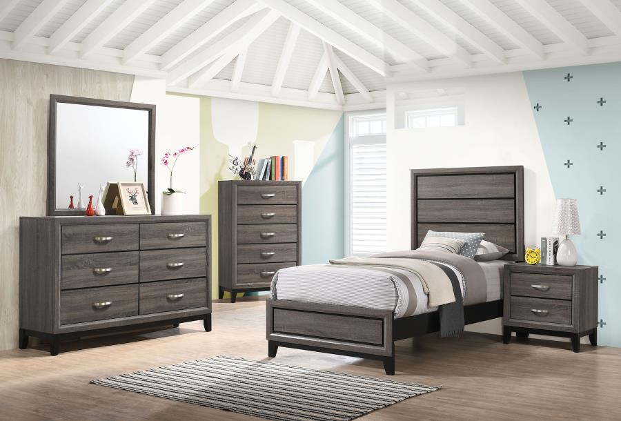 Watson Wood Twin Panel Bed Grey Oak view 7