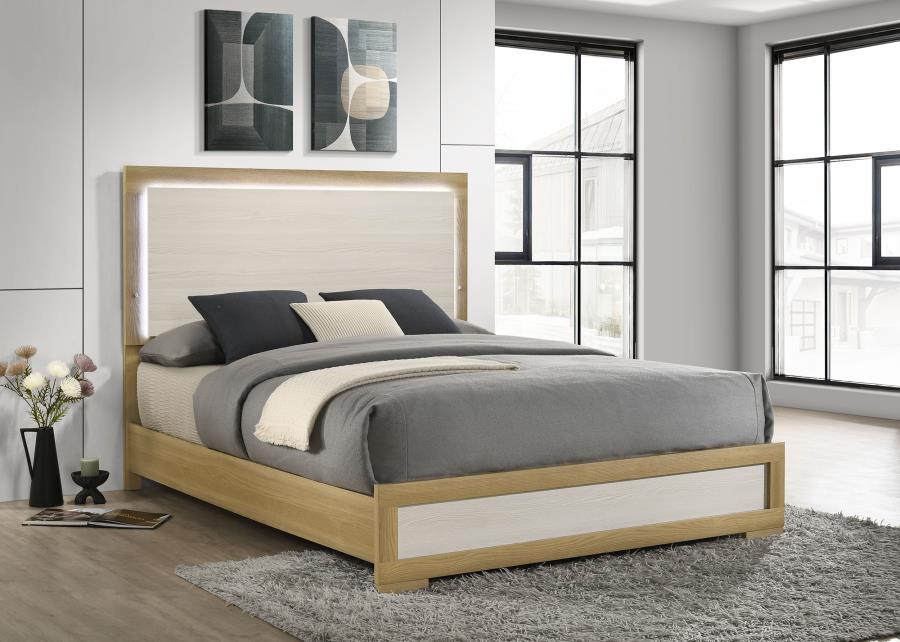 Hyland Wood Queen LED Panel Bed Natural and White view 2