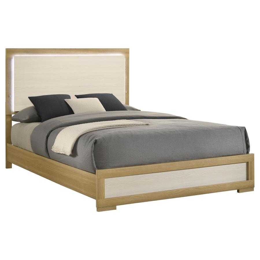 Hyland Wood Queen LED Panel Bed Natural and White view 3