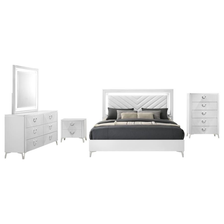 Cassia 5-piece Eastern King LED Bedroom Set White High Gloss view 2