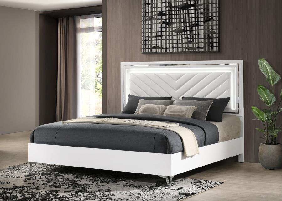 Cassia Eastern King LED Panel Bed White High Gloss view 2