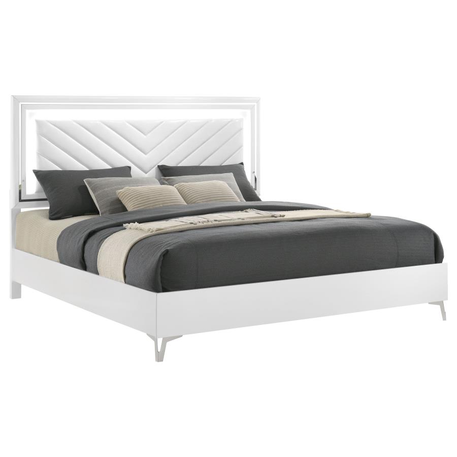 Cassia Eastern King LED Panel Bed White High Gloss view 3