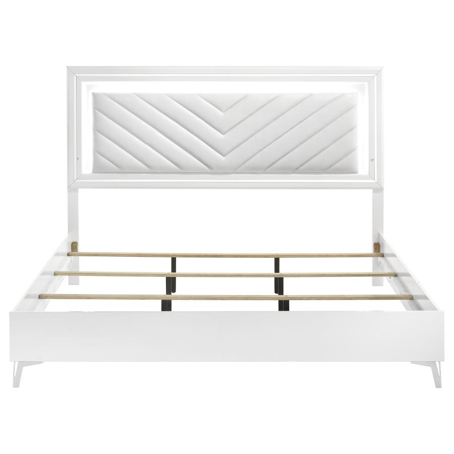 Cassia Eastern King LED Panel Bed White High Gloss view 4