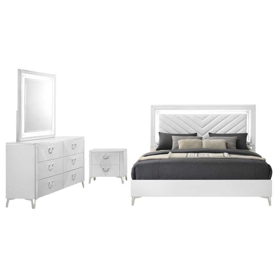 Cassia 4-piece Queen LED Bedroom Set White High Gloss view 2