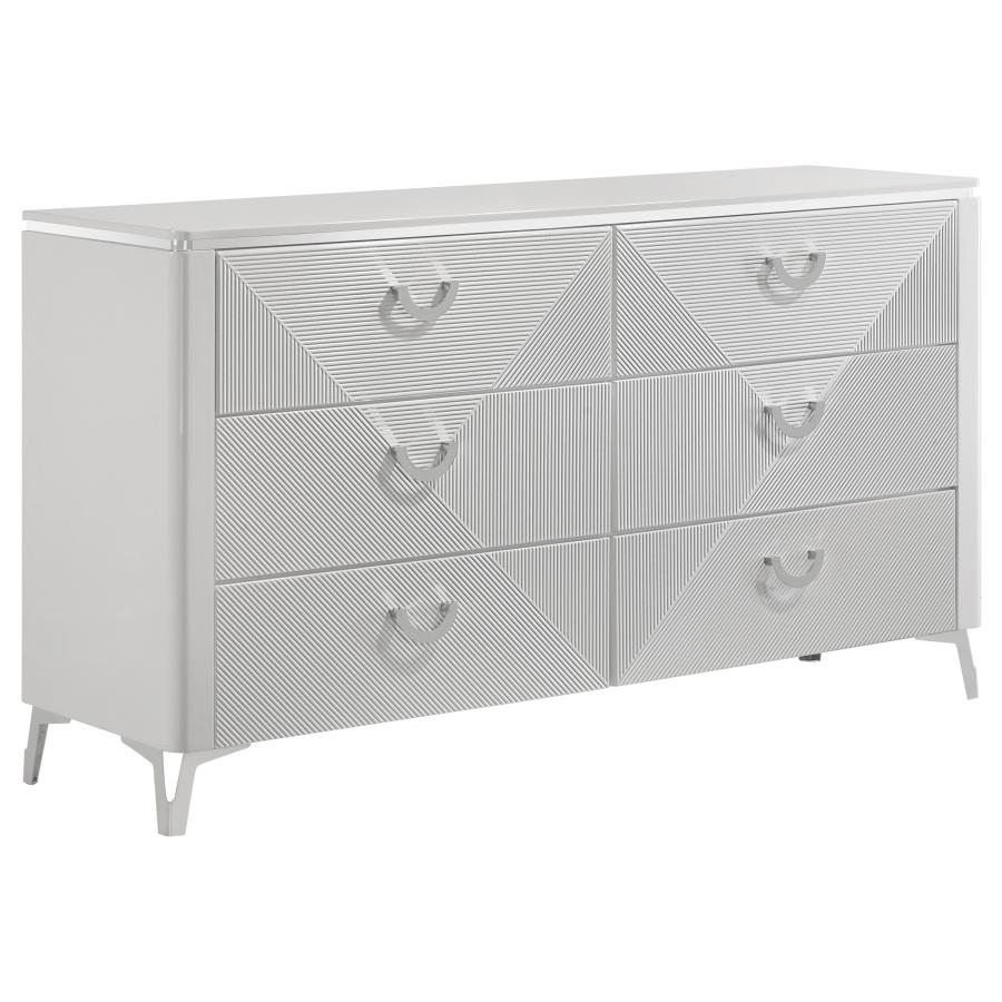 Cassia 4-piece Queen LED Bedroom Set White High Gloss view 7