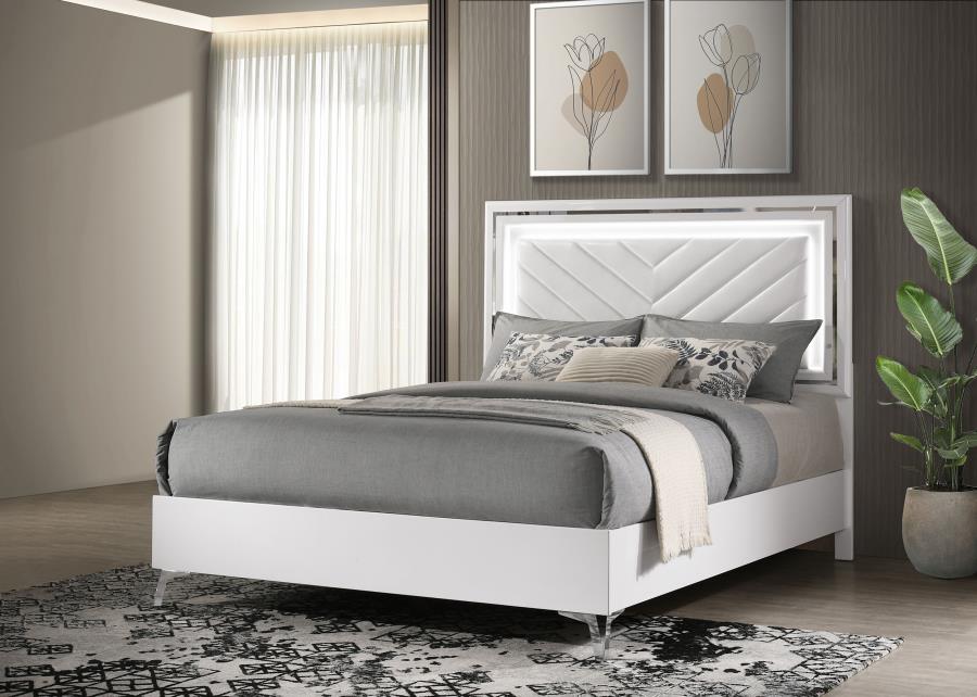 Cassia Queen LED Panel Bed White High Gloss view 2