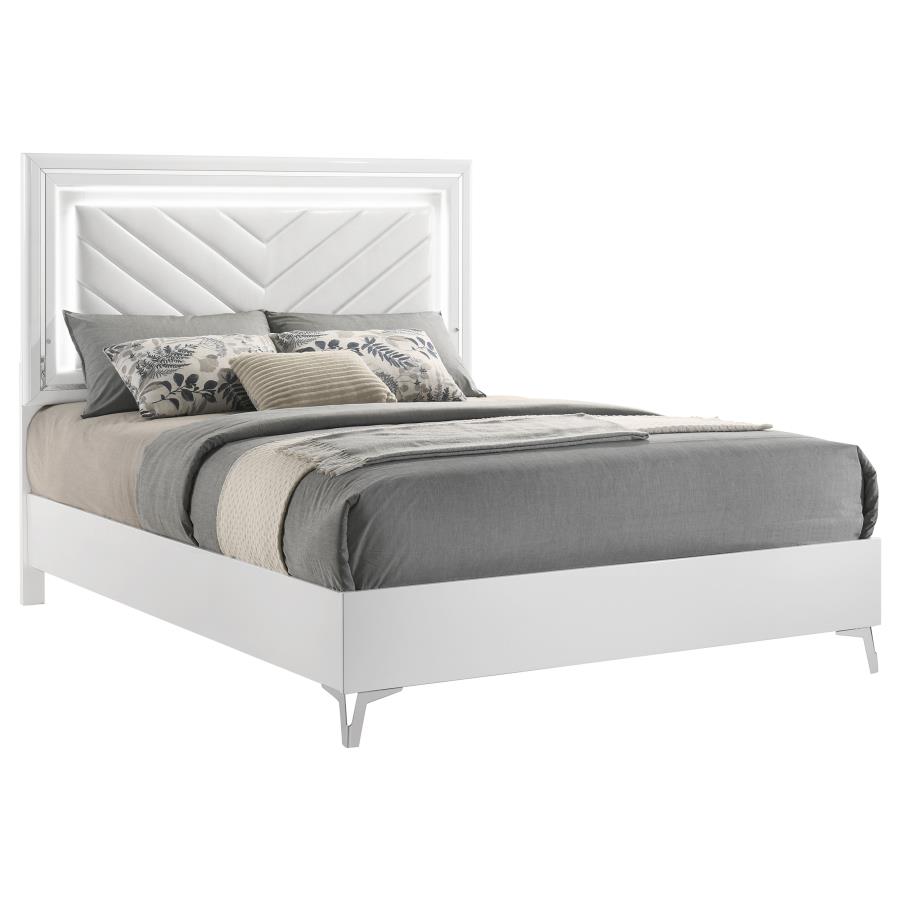Cassia Queen LED Panel Bed White High Gloss view 3